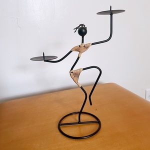 Vintage Unique Rattan Metal Person Candle Holder